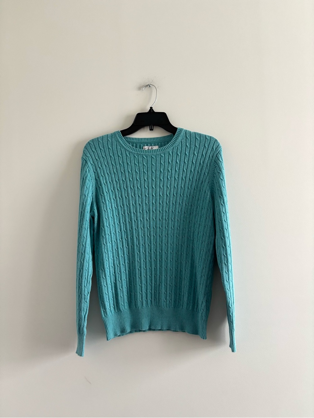 Vintage Kim Rogers Cable Knit Sweater Robbins Egg Blue Women M Preppy Fisherman